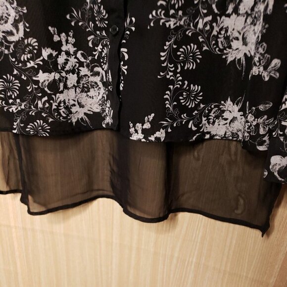 Studio Y Womens Black Sheer Floral High Low Blouse Large - Picture 4 of 8